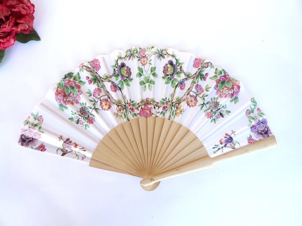 Floral Hand Fan for woman, Holding Fan, Botanical Hand Fan, Spanish Hand Fan, Party Summer Accessory, Wedding Favor, Contemporary Fan