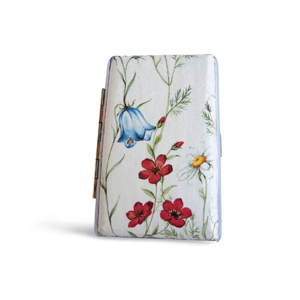 Wild flowers cigarrette case, 100s slim cigarette box, Gentle floral pattern case, business card case, elegant gift for her, thin case