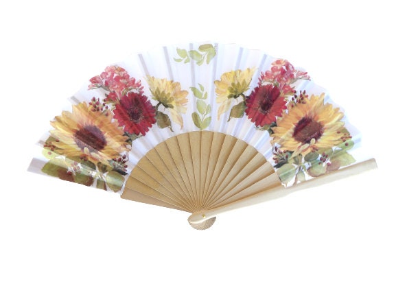 Gerbera Daisy Hand Fan, Sunflower Holding Fan, Evening or Wedding Dress Accessory, Spanish Hand Fan, Wedding Favor, Contemporary Fan