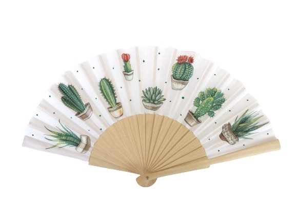 Cactus Hand Fan, Botanical Hand Fan, Suculent Lovers Hand Fan, Floral Holding Fan, Wedding Accessory, Hot Summer Days Fan, Bride Hand Fan
