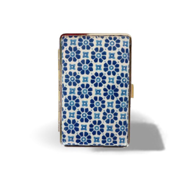 Mediterranean Tiles cigarrette case, 100's slim cigarette box, Blue White pattern, floral pattern, business card case, elegant gift for her