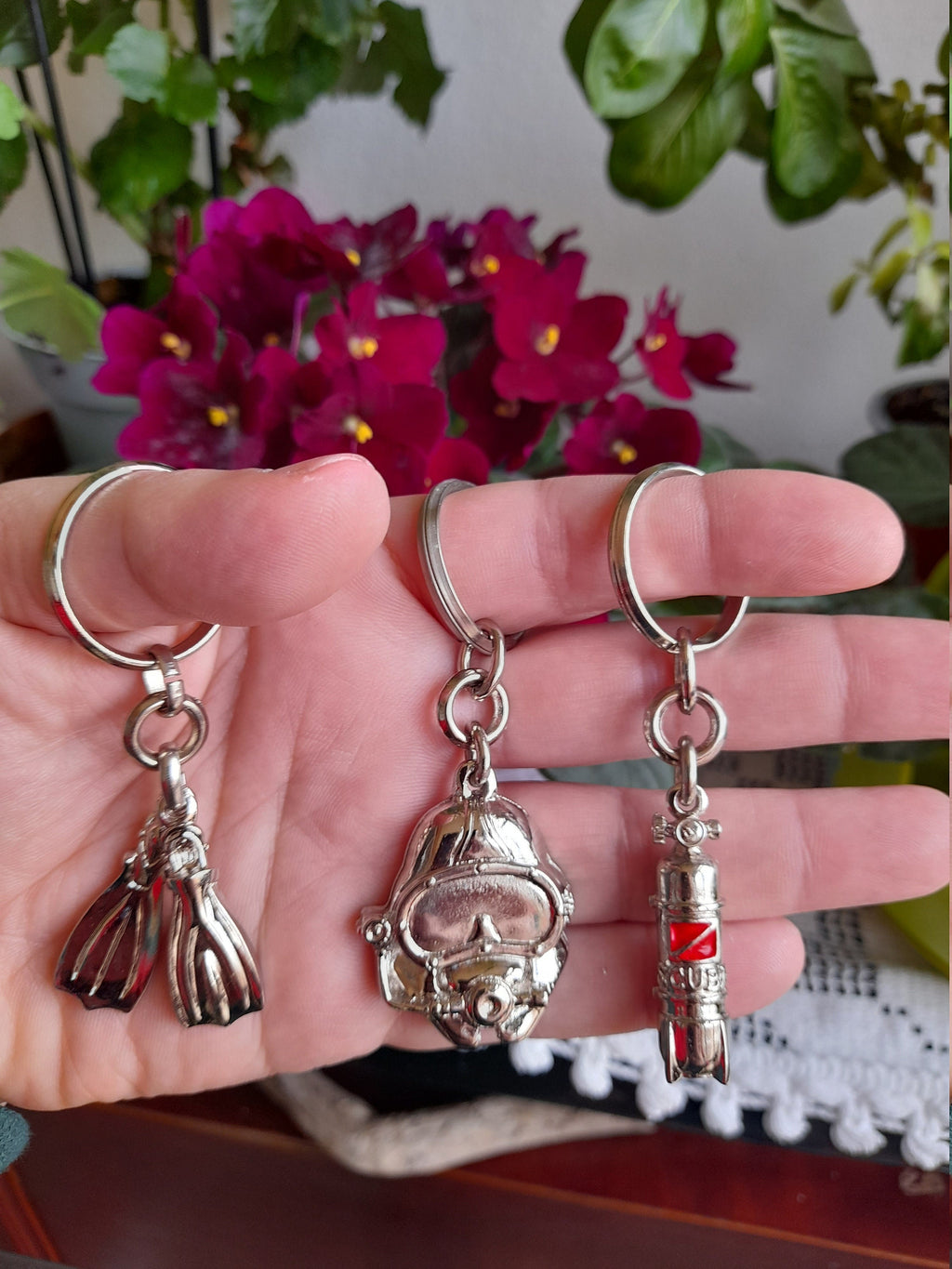 Scuba Diving Air Tank Keyring, Oxygen Tank Keychain, Snorkeling, Ocean Lovers Gift, Gift for Swimmer, Divers Gift Idea, Sports Charm