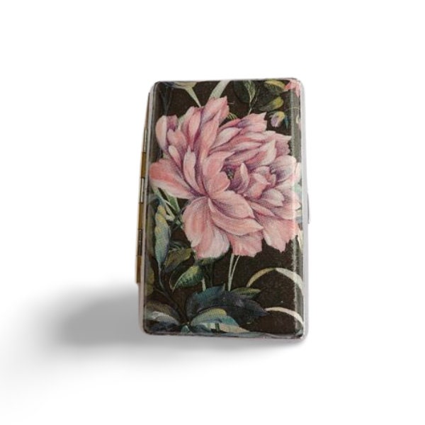 Slim 100 cigarrette case with pink floral design, 100's cigarette box, floral business card case, credit card case, elegant gift for her