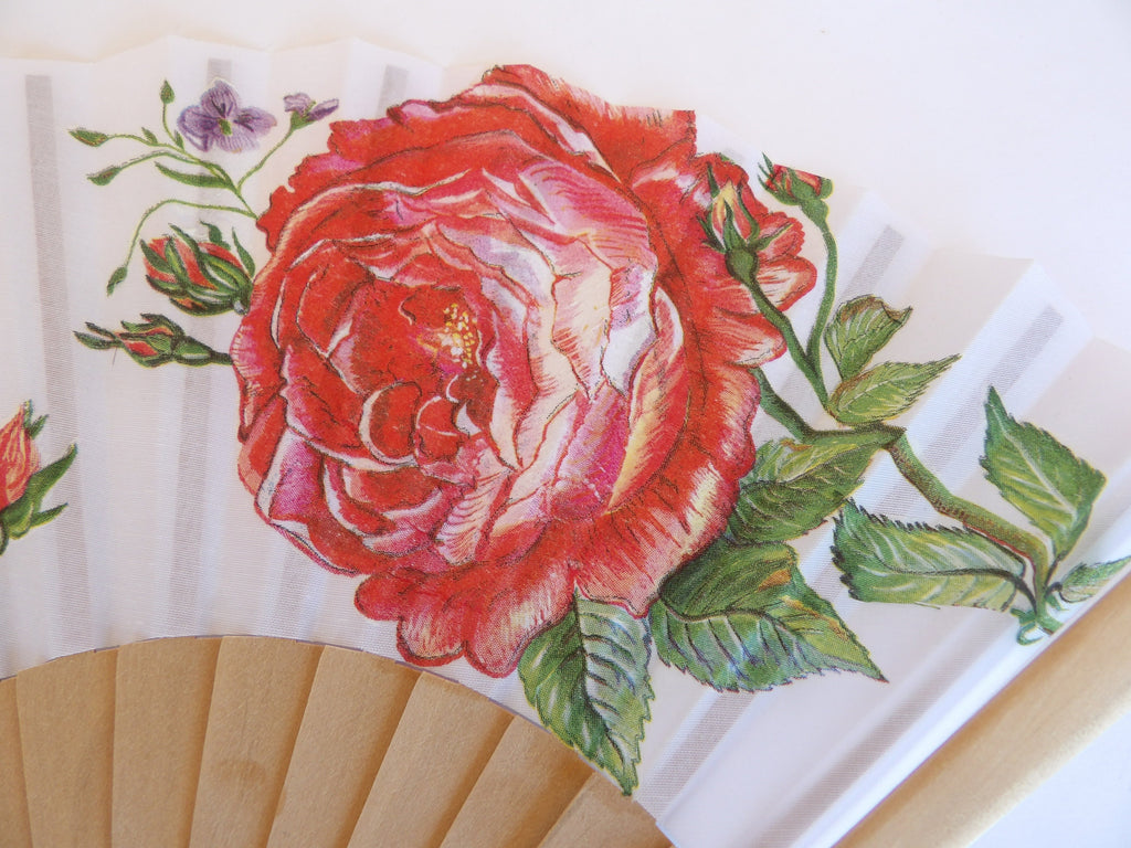 Hand Fan with Red Roses, Wedding Accessory, Bride Gift, Spanish Hand Fan, Woman Holding Hand Fan, Summer Garden Party, Scallop Handheld fan