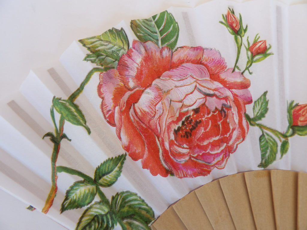 Hand Fan with Red Roses, Wedding Accessory, Bride Gift, Spanish Hand Fan, Woman Holding Hand Fan, Summer Garden Party, Scallop Handheld fan