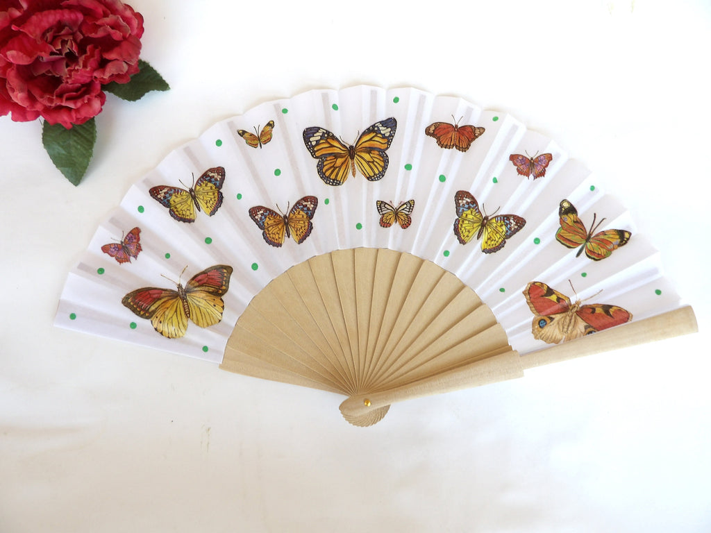 Hand Fan with Butterflies, Holding Fan, Handheld Fan, Spanish Hand Fan, Summer Accessory, Wedding Favor, Contemporary Fan, Birdesmaid gift