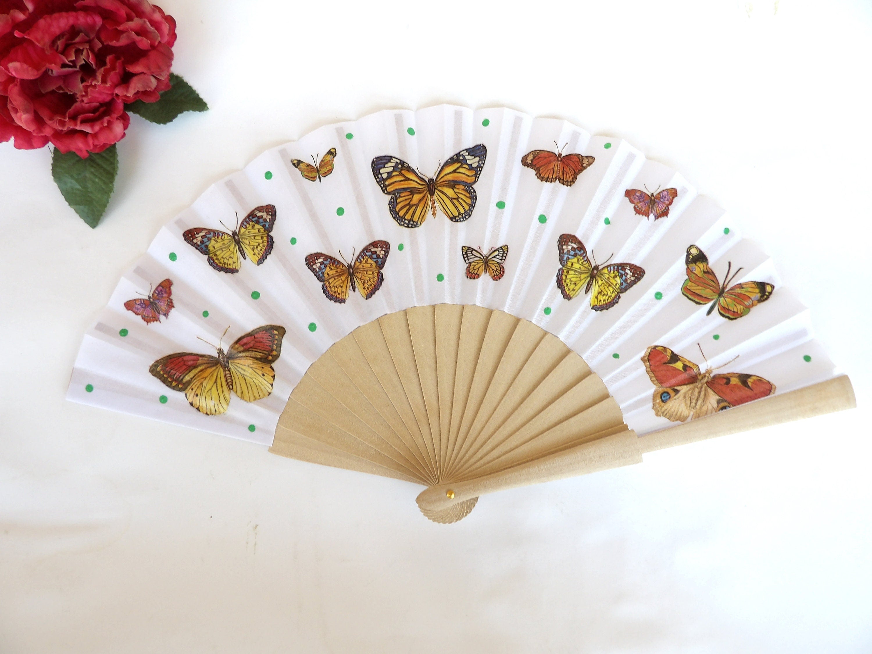 Hand Fan with Butterflies, Holding Fan, Handheld Fan, Spanish Hand Fan, Summer Accessory, Wedding Favor, Contemporary Fan, Birdesmaid gift