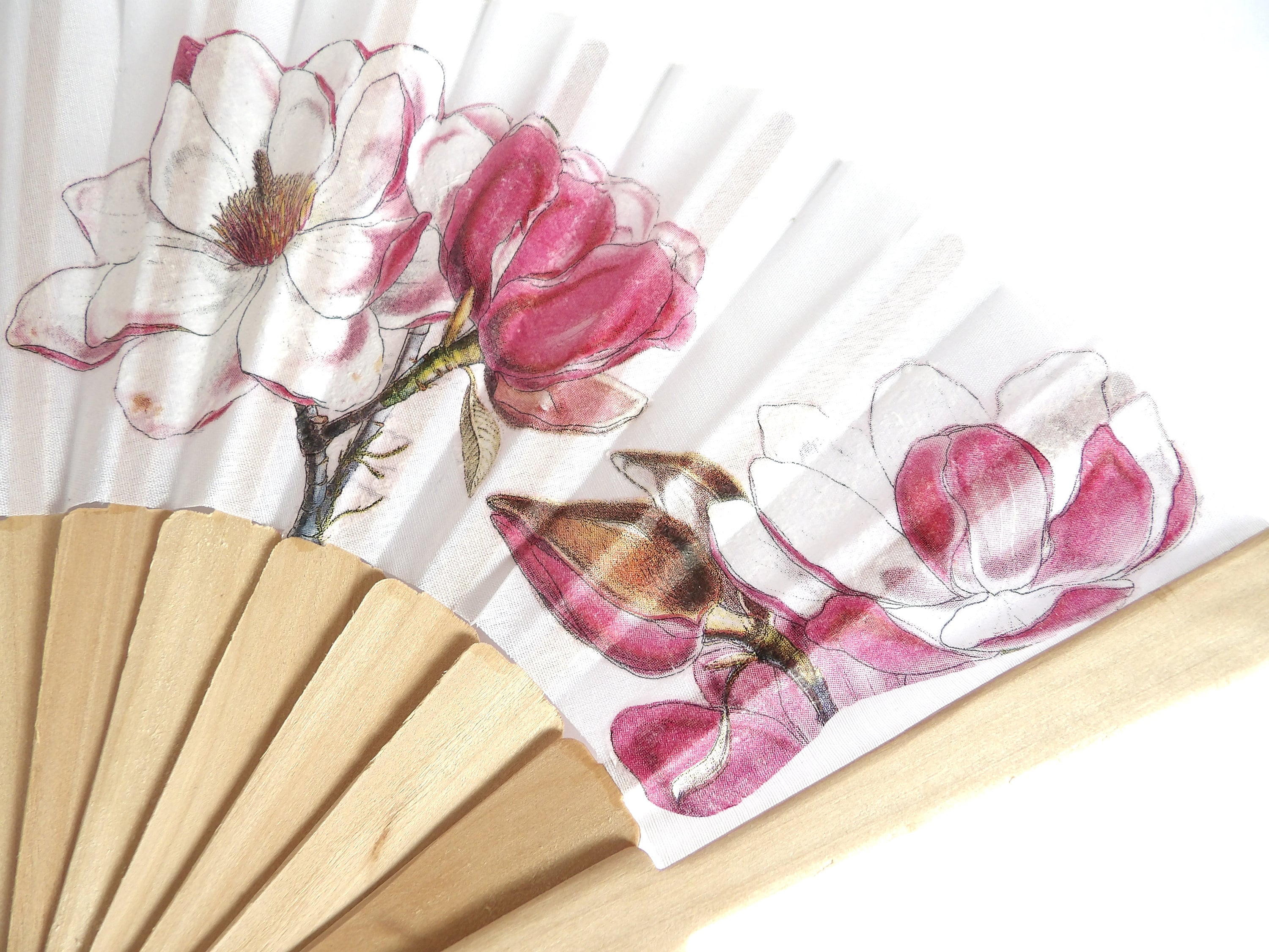 Pink Magnolia Hand Fan, Floral Holding Fan, Wedding Gift, Bride Accessory, Symbol of Dignity & Perseverance, Gift for Plant lovers