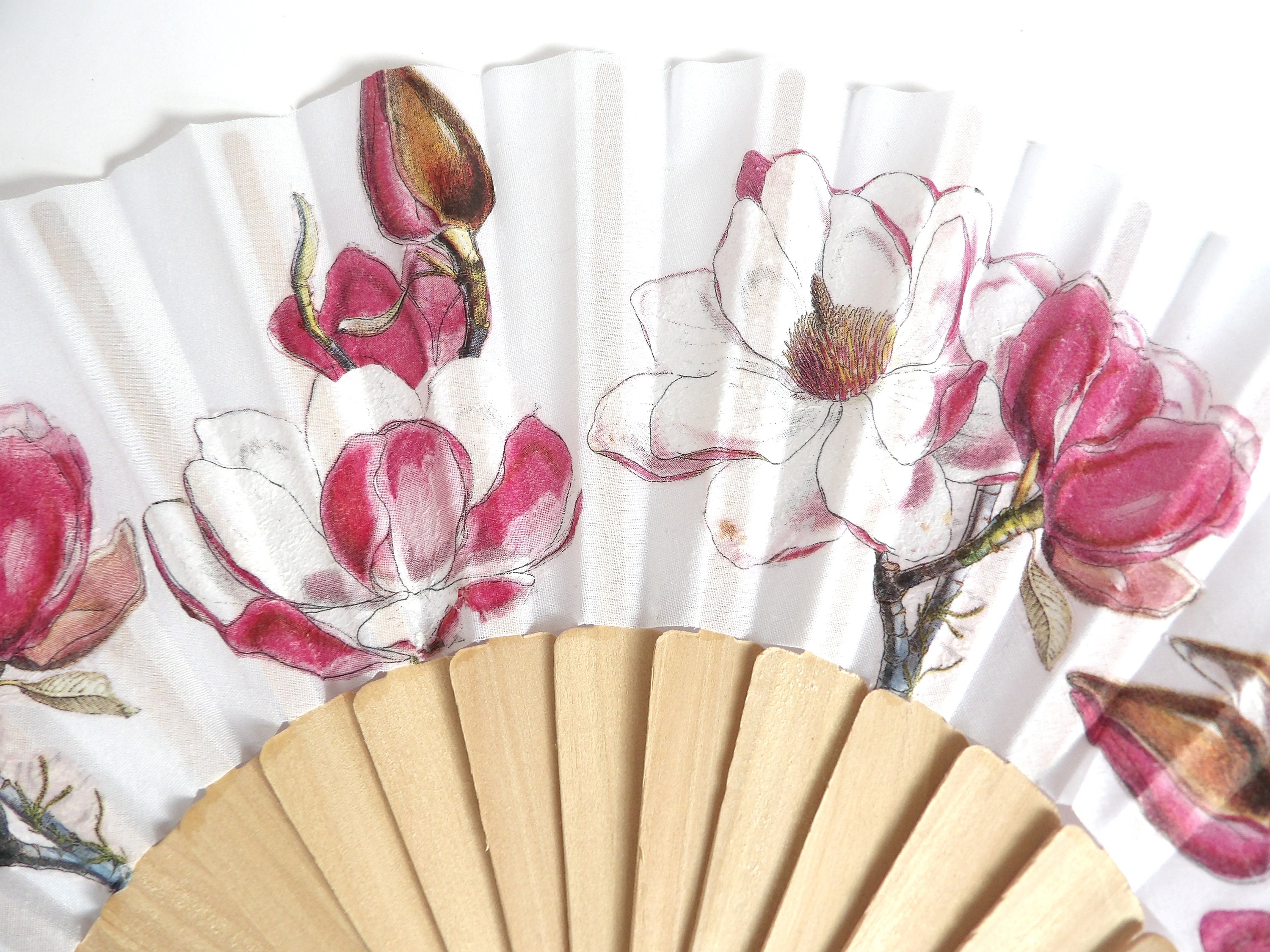 Pink Magnolia Hand Fan, Floral Holding Fan, Wedding Gift, Bride Accessory, Symbol of Dignity & Perseverance, Gift for Plant lovers