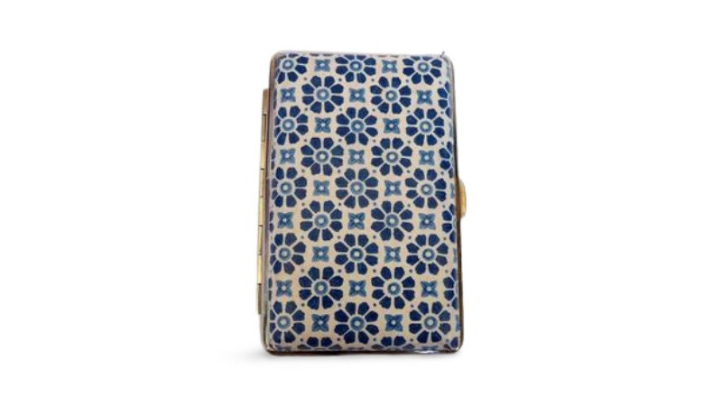 Mediterranean Tiles cigarrette case, 100's slim cigarette box, Blue White pattern, floral pattern, business card case, elegant gift for her