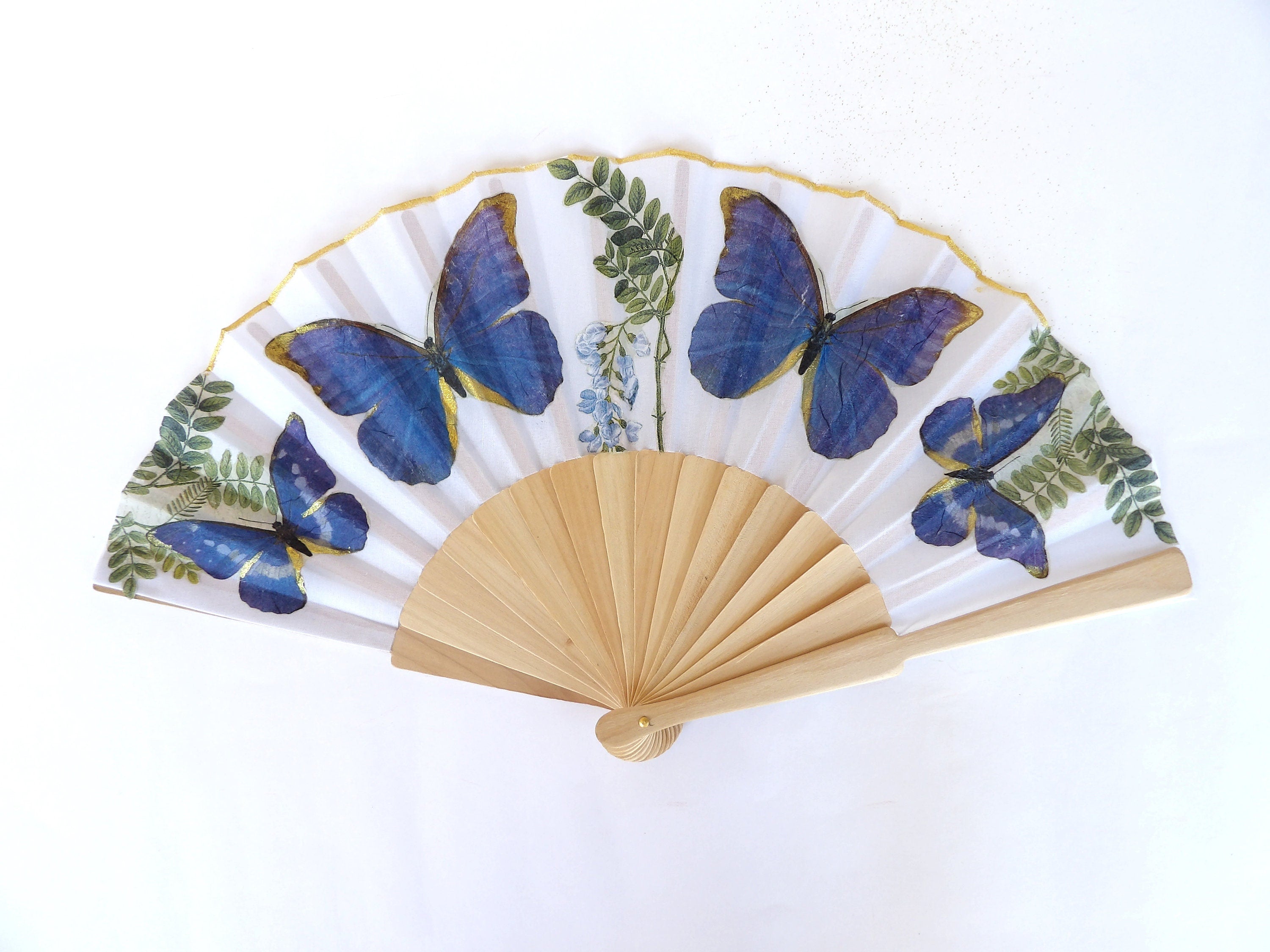 Blue Butterfly Hand Fan: Folding Wedding Accessory