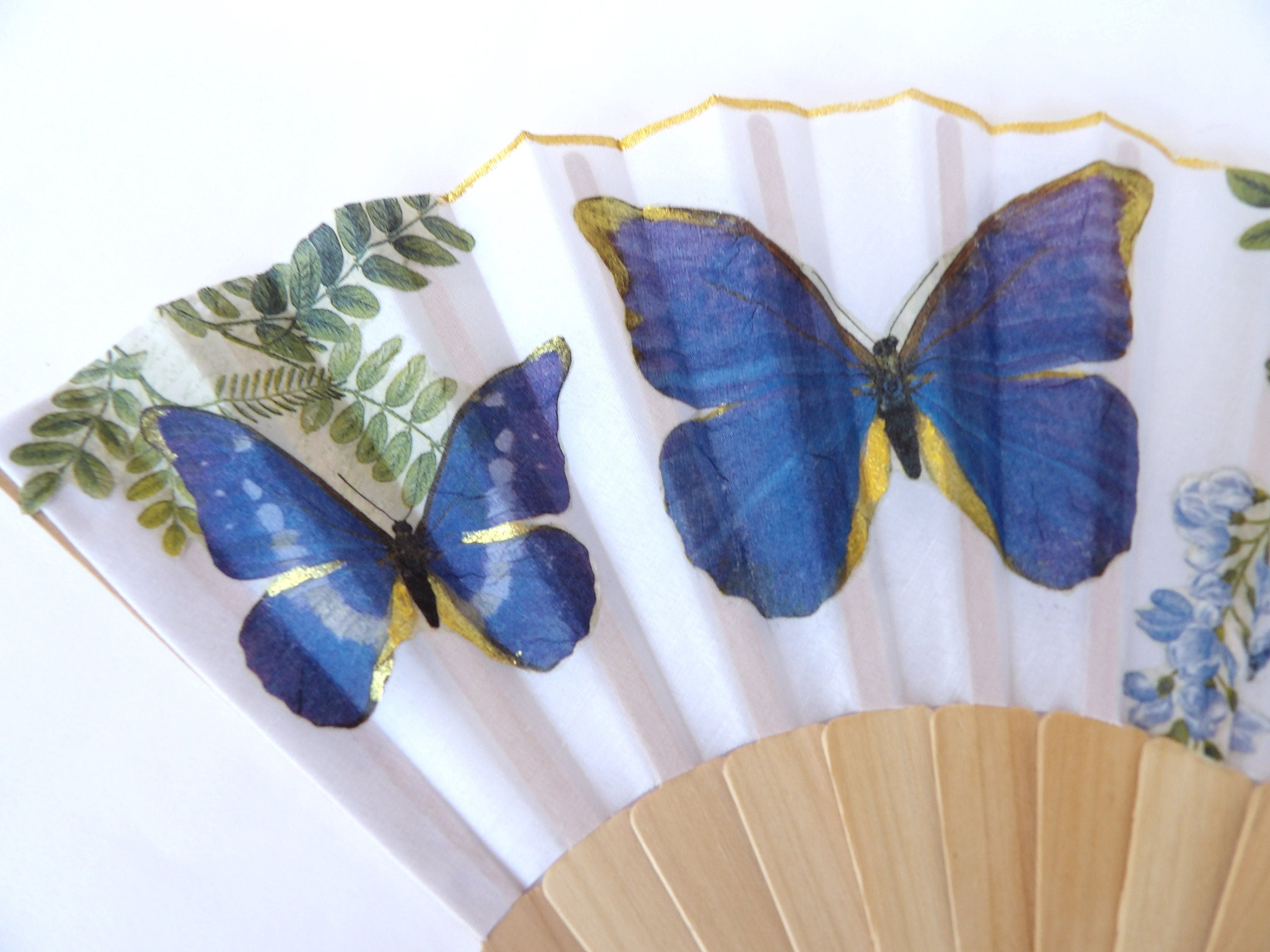 Blue Butterfly Hand Fan: Folding Wedding Accessory