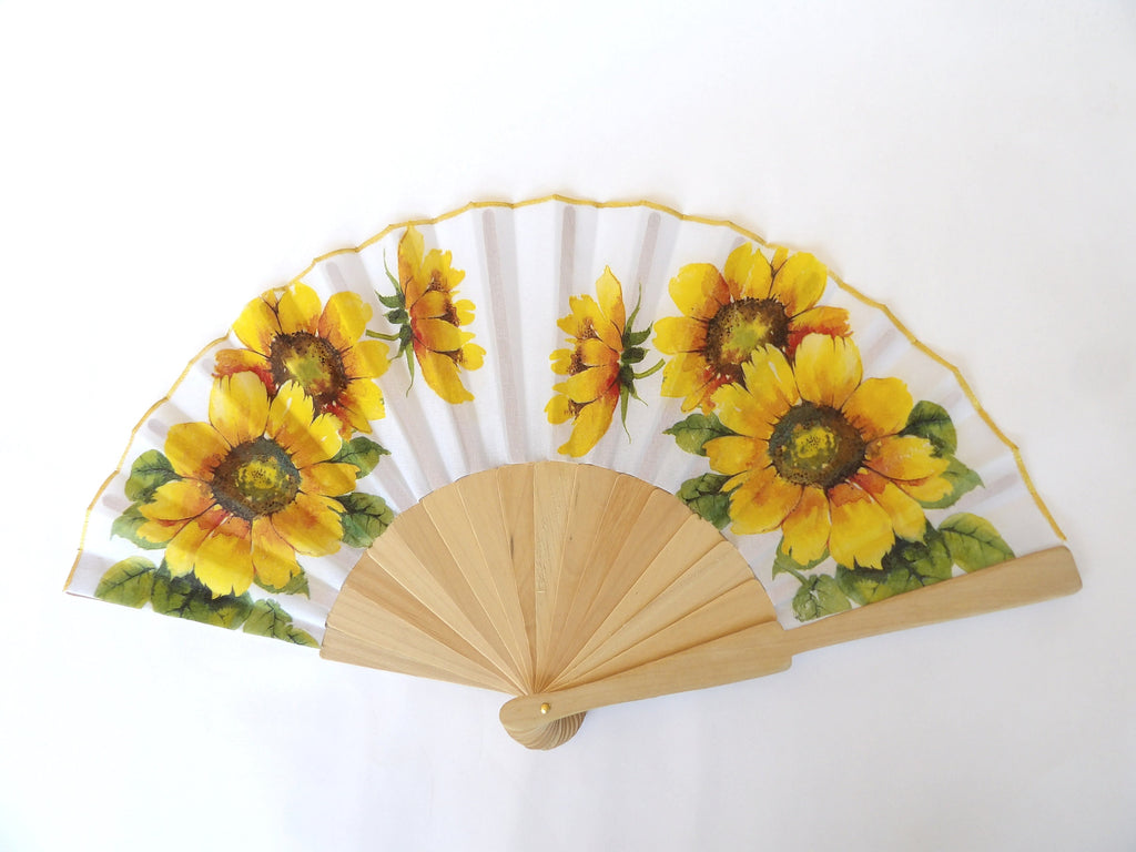 Sunflowers Hand Fan, Floral Folding Fan, Wedding Hand Fan, Scllop Handheld fan, Bride Hand Fan, Summer Accessory, Gift for Her