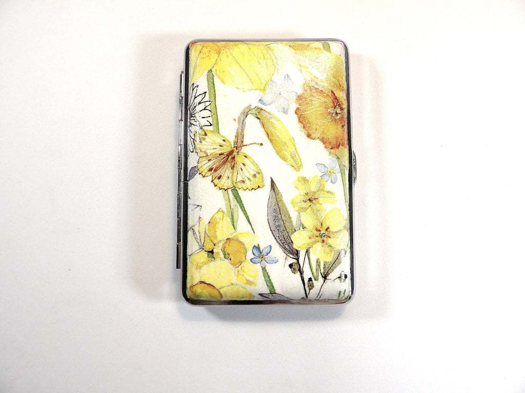 Daffodil Cigarrette Case, 100s Slim Cigarette Box, Butterfly Card Case, Floral Pattern Box, Business Card Case, Elegant Gift for Her
