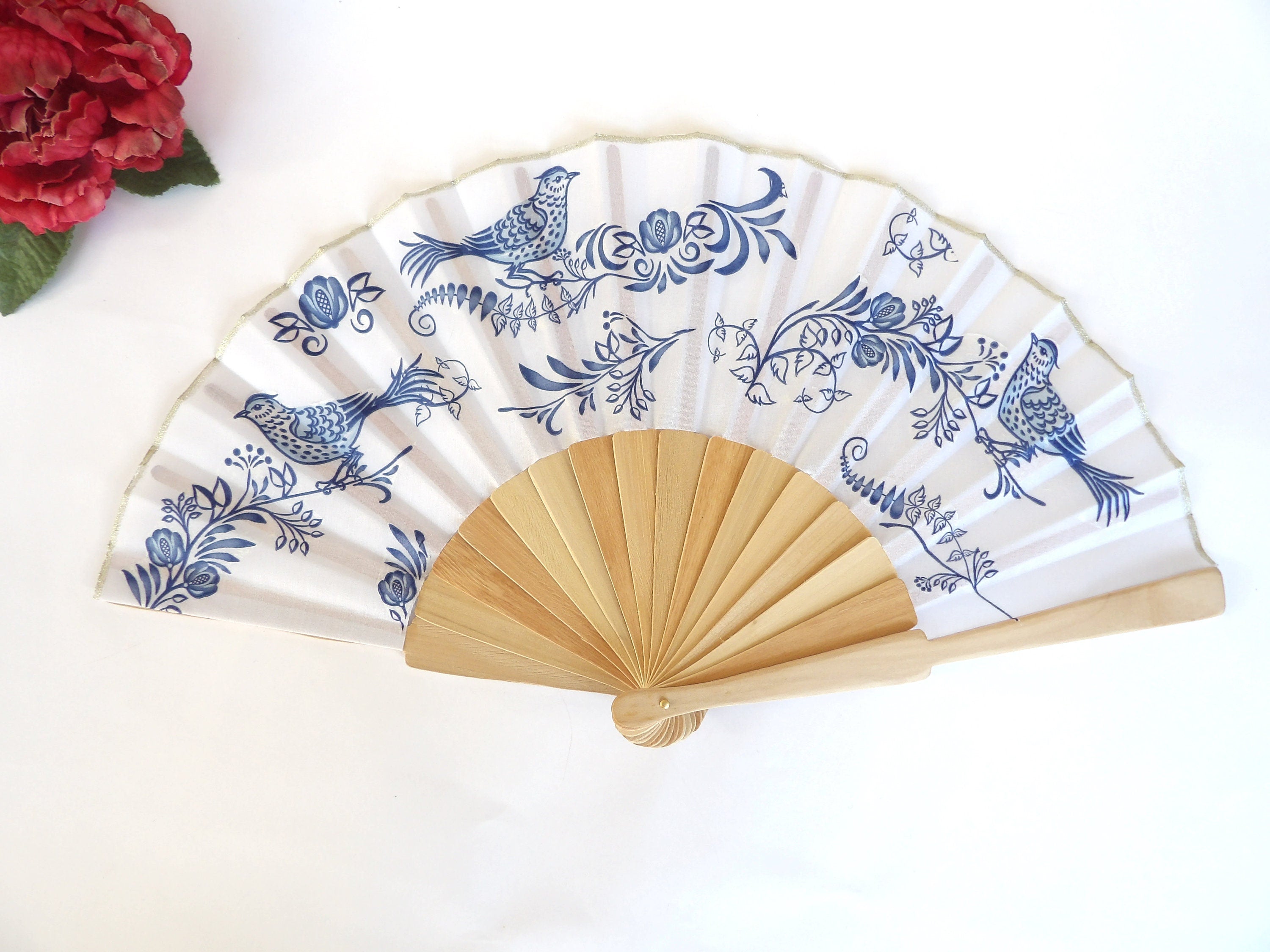 Blue Hand Fan, Floral Holding Fan, Evening or Wedding Dress Accessory, Spanish Hand Fan, Something blue for bride, gift for bridesmade