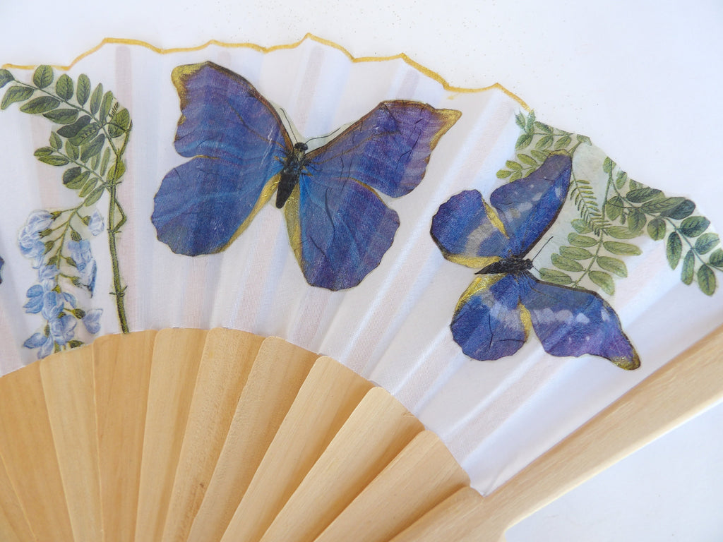 Blue Butterfly Hand Fan: Folding Wedding Accessory