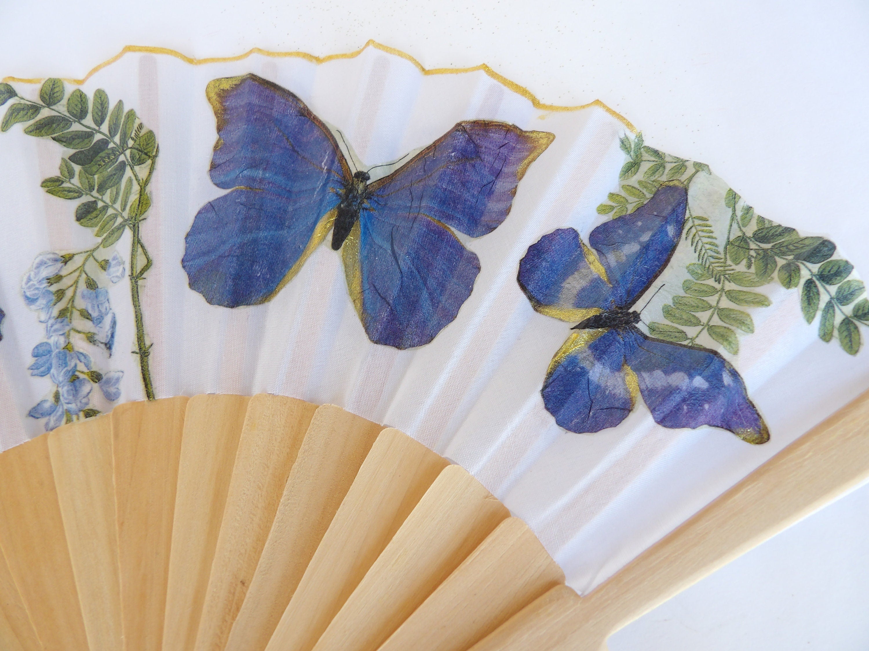 Blue Butterfly Hand Fan: Folding Wedding Accessory