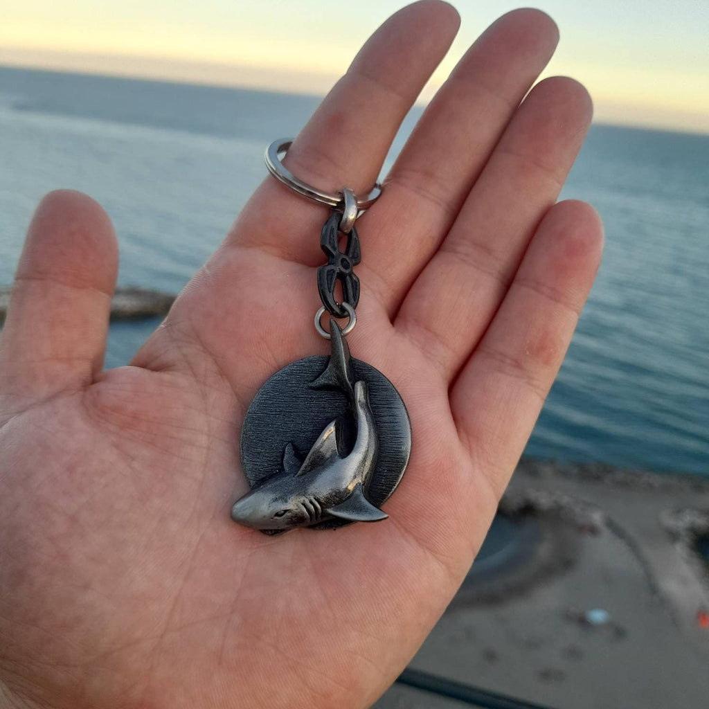 Shark Keyring, Scuba Diving Keychain, Ocean Nautical Charm, Beach Keyring, Personalised Divers Keychain, Gift For Him, Shark Jewellery