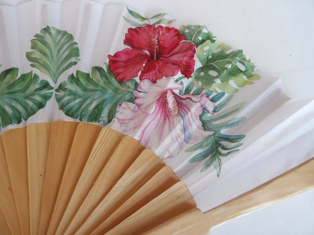 Hibiscus Flowers Hand Fan, Floral Holding Fan, Evening or Wedding Dress Accessory, Spanish Hand Fan, Contemporary Fan, Summer Accessory