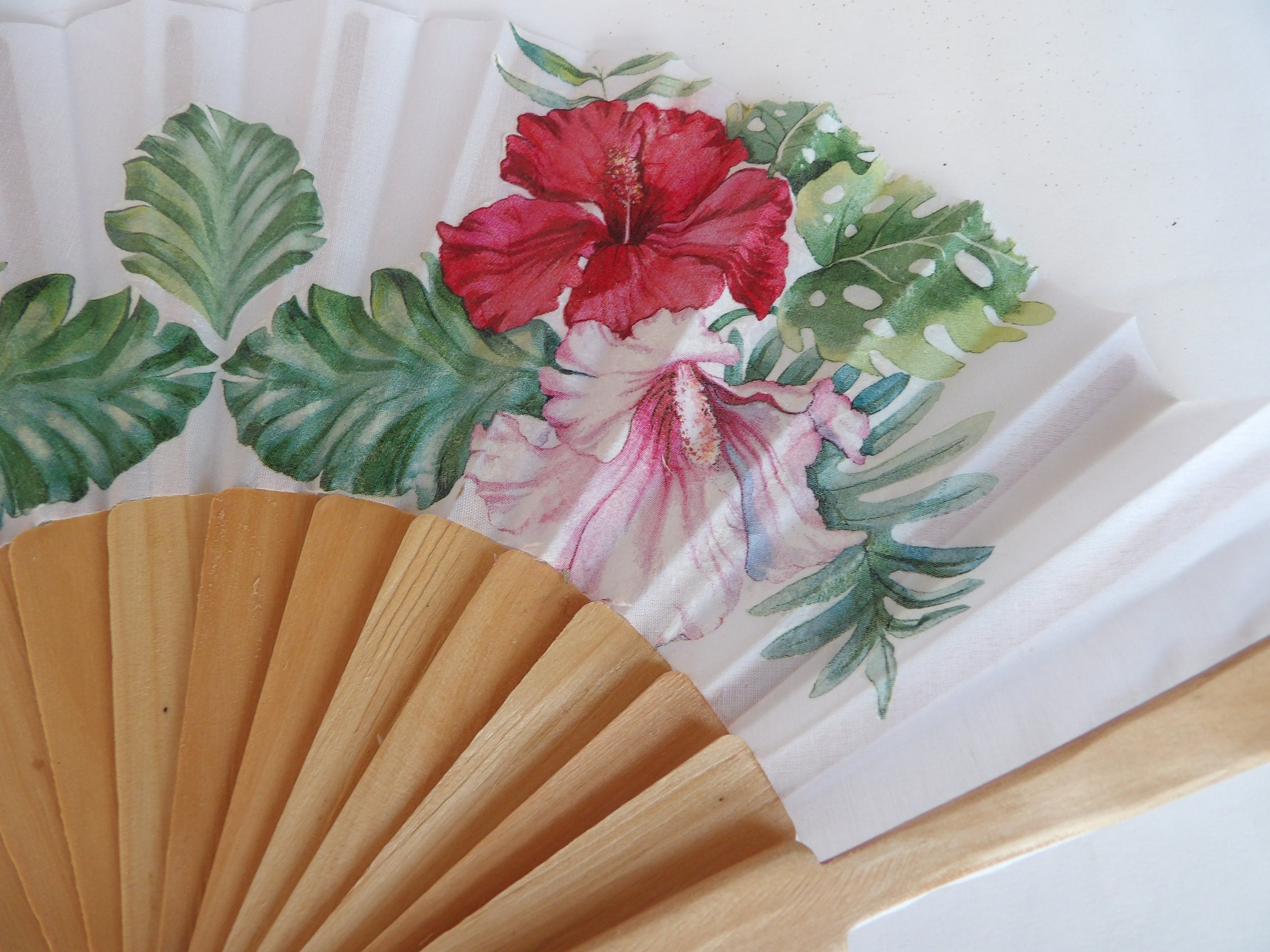 Hibiscus Flowers Hand Fan, Floral Holding Fan, Evening or Wedding Dress Accessory, Spanish Hand Fan, Contemporary Fan, Summer Accessory
