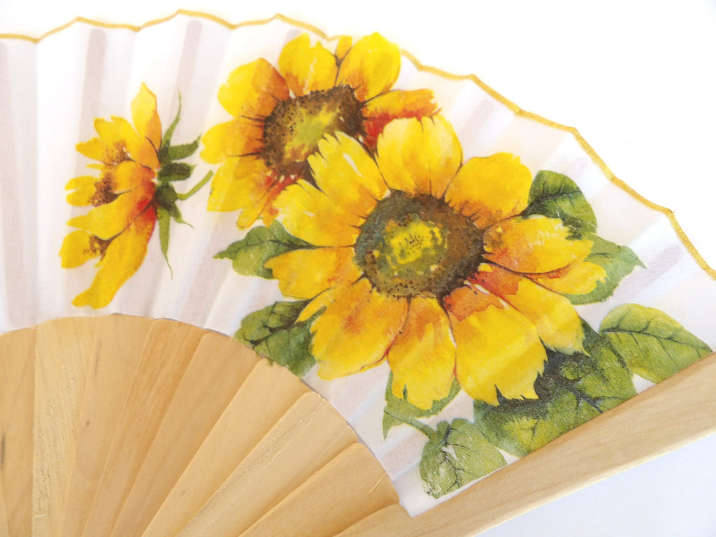 Sunflowers Hand Fan, Floral Folding Fan, Wedding Hand Fan, Scllop Handheld fan, Bride Hand Fan, Summer Accessory, Gift for Her