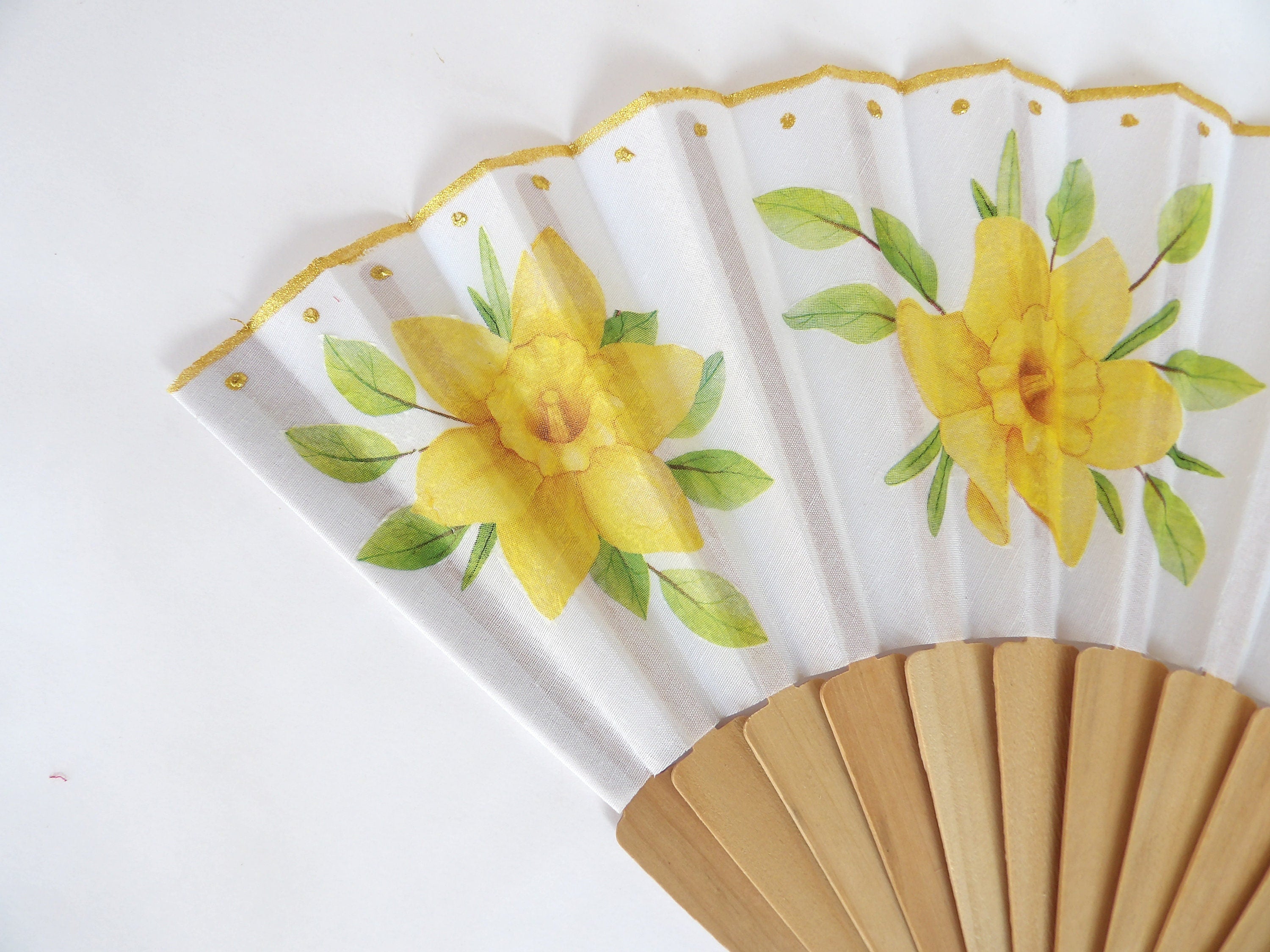 Daffodil Hand Fan, Floral Holding Fan, Evening or Wedding Dress Accessory, Spanish Hand Fan, Yellow hand fan, gift for bride mom