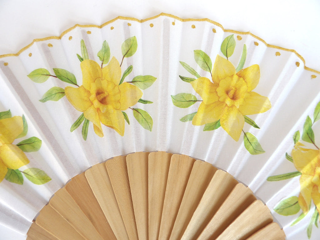 Daffodil Hand Fan, Floral Holding Fan, Evening or Wedding Dress Accessory, Spanish Hand Fan, Yellow hand fan, gift for bride mom