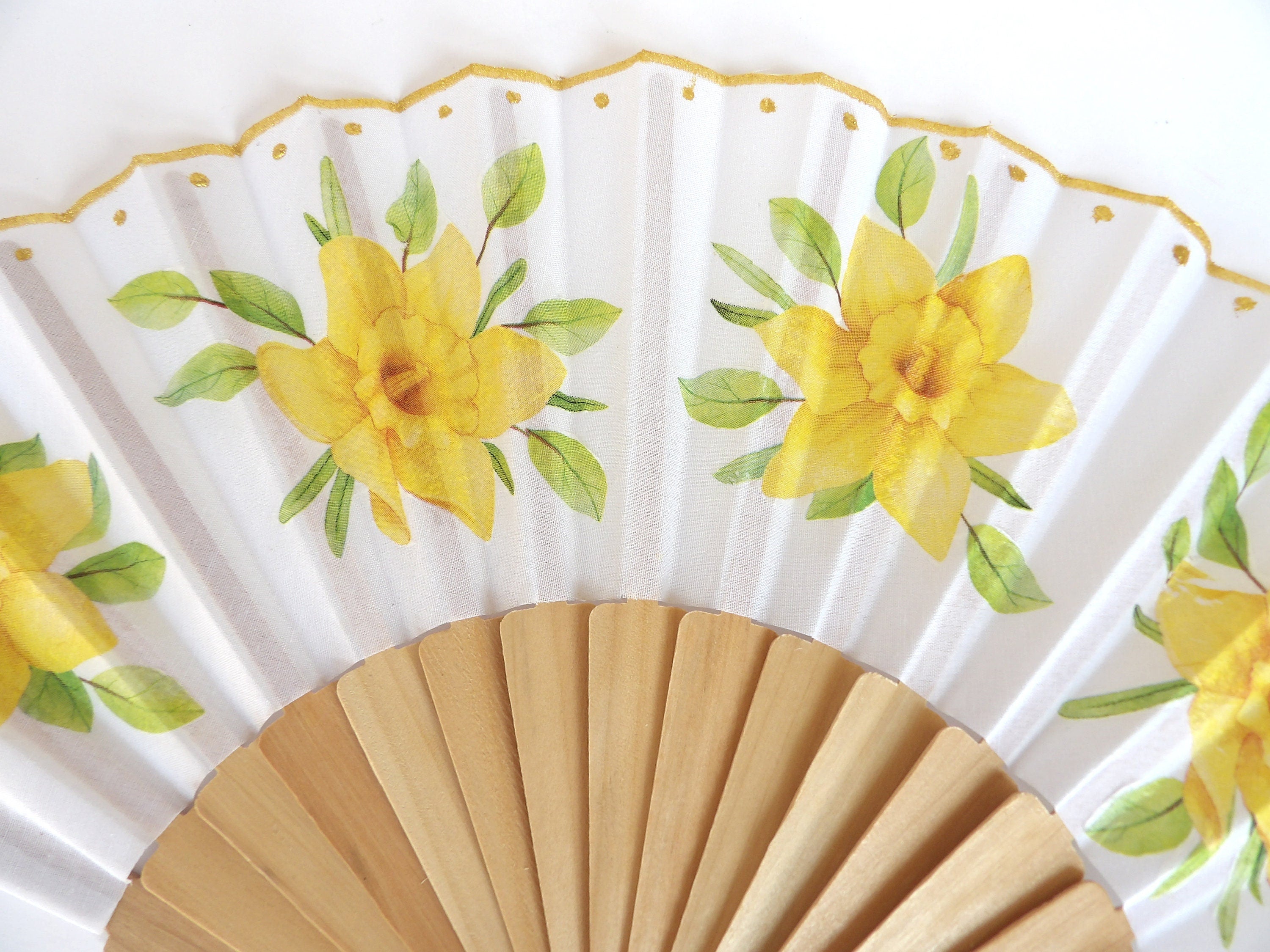 Daffodil Hand Fan, Floral Holding Fan, Evening or Wedding Dress Accessory, Spanish Hand Fan, Yellow hand fan, gift for bride mom
