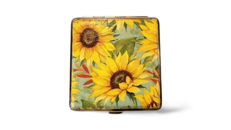 Sunflower Cigarette Case, Floral ID Card Case, Business Card Case, Distresed Floral Case, Credit Card Wallet, Fashion Cigarrette Holder