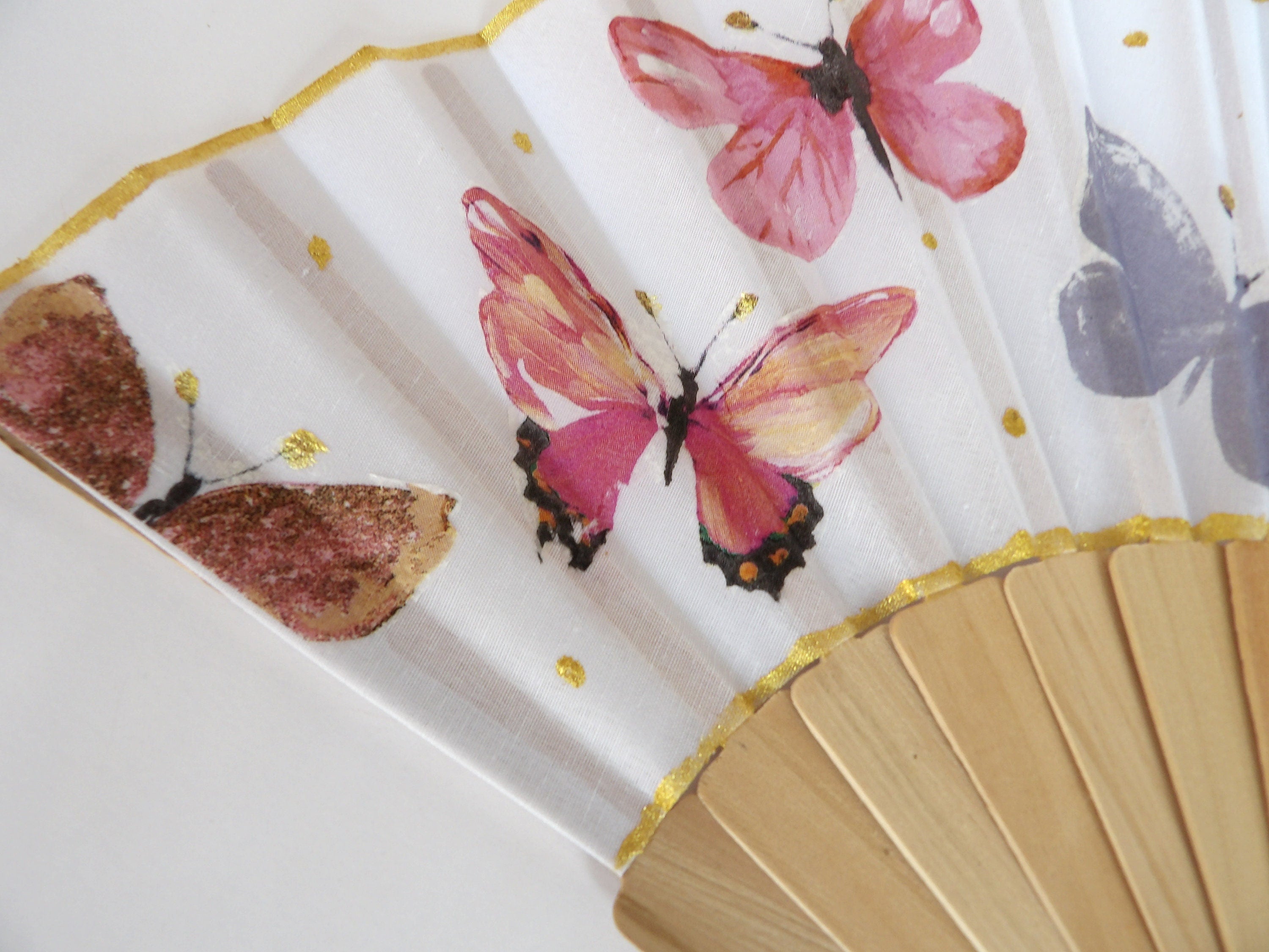 PInk Butterfly Hand Fan, Feather Holding Fan, Wedding Gift, Bride Accessory, Gift for Birds lovers, Bridesmaid Hand Fan, Christmas gift