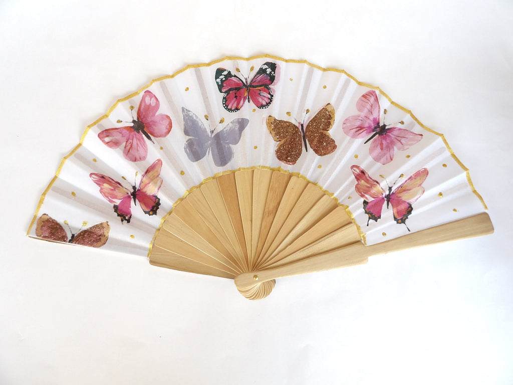 PInk Butterfly Hand Fan, Feather Holding Fan, Wedding Gift, Bride Accessory, Gift for Birds lovers, Bridesmaid Hand Fan, Christmas gift