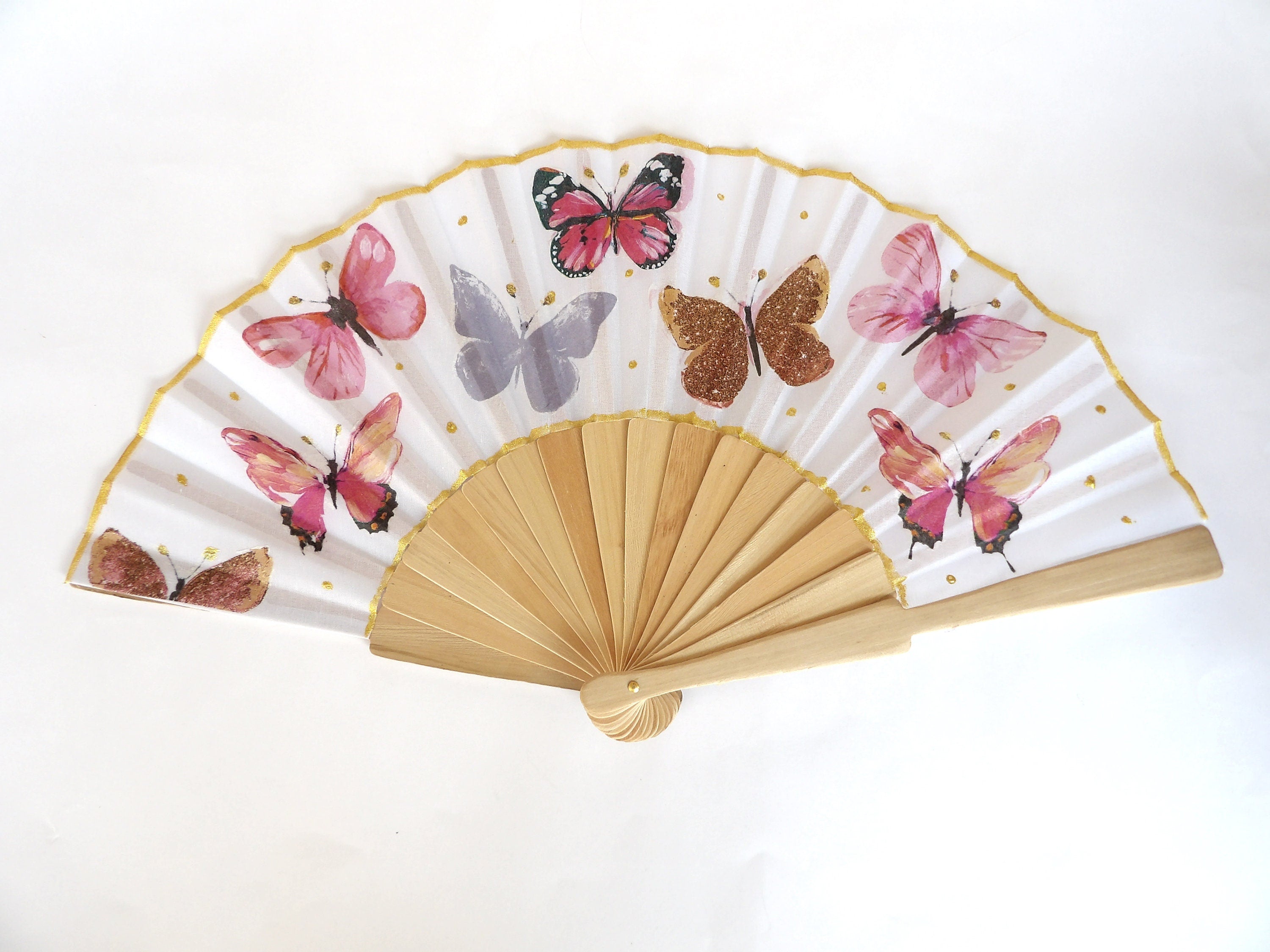 PInk Butterfly Hand Fan, Feather Holding Fan, Wedding Gift, Bride Accessory, Gift for Birds lovers, Bridesmaid Hand Fan, Christmas gift