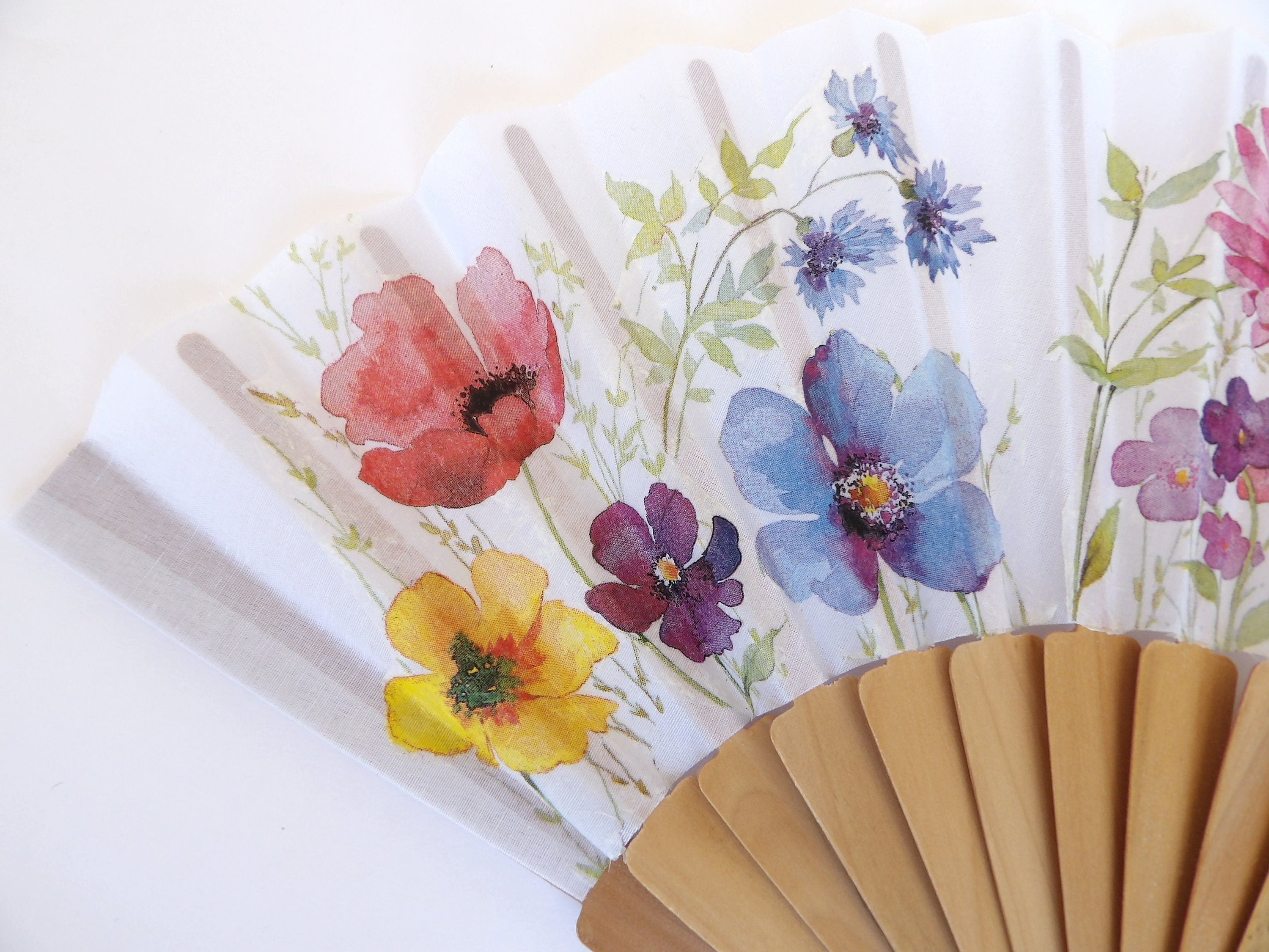 Wild flowers Hand Fan, Floral Holding Fan, Evening or Wedding Dress Accessory, Spanish Hand Fan, gift for bride, gift for bride mom