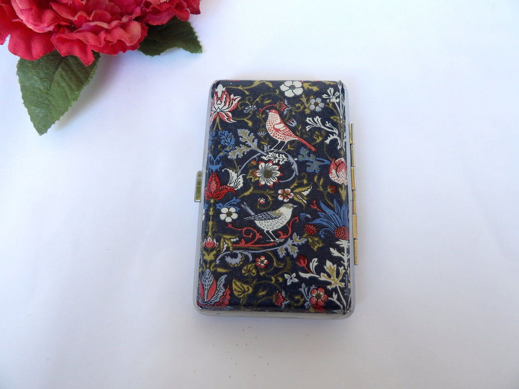 Slim 100's Cigarette Case, Strawberry Thief design, Business Card Case, WM Art Noveau Box ,Gift for Her, Credit Card Case, Bag Purse