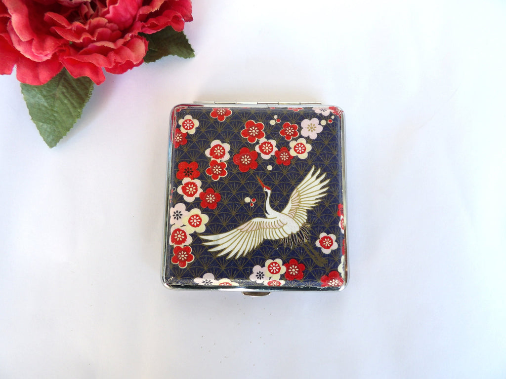 Crane Cigarette Case, Floral ID Card Case, Business Card Case, Case with birds and flowers, Credit Card Wallet, Cigarrette Holder, Clutch