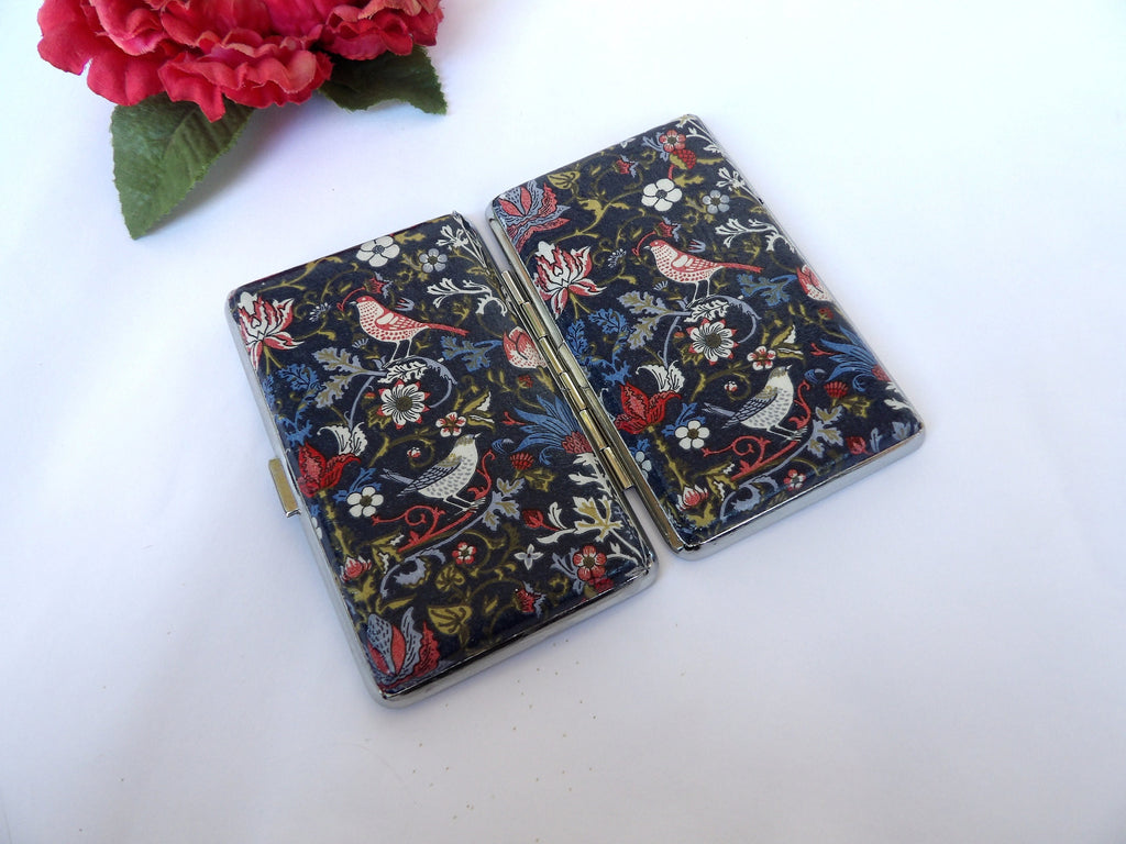 Slim 100's Cigarette Case, Strawberry Thief design, Business Card Case, WM Art Noveau Box ,Gift for Her, Credit Card Case, Bag Purse