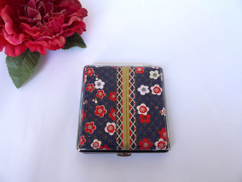 Crane Cigarette Case, Floral ID Card Case, Business Card Case, Case with birds and flowers, Credit Card Wallet, Cigarrette Holder, Clutch