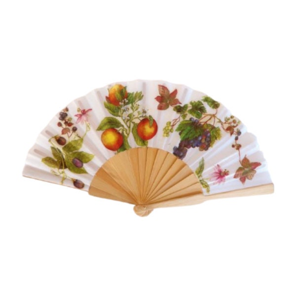 Handmade Fruit Hand Fan – Vibrant Grape & Orange Design – Folding Fan for Beach and Travel,  Wedding Hand Fan, Scllop Handheld fan