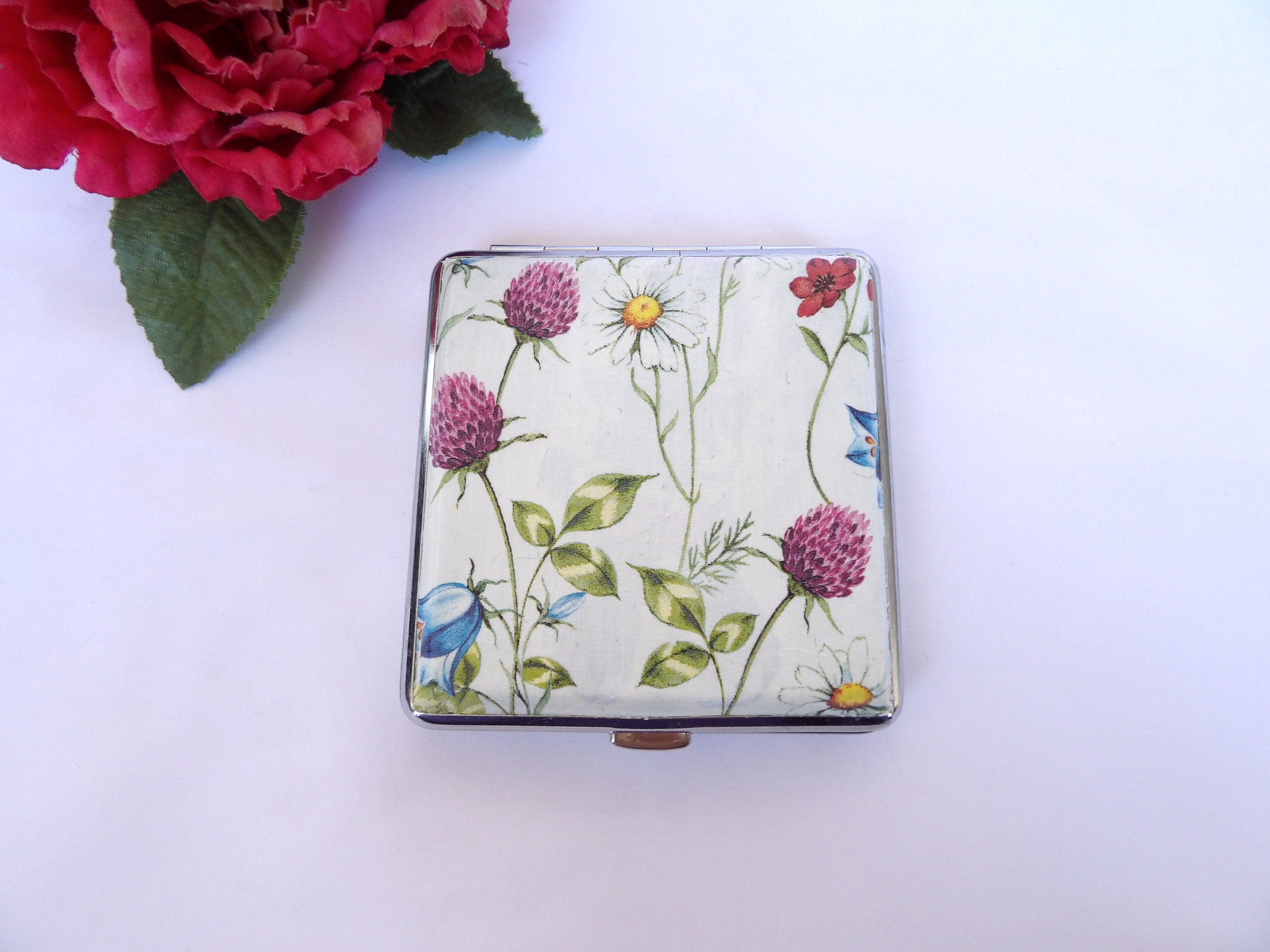Wild flowers Cigarette Case, ID Card Case, Business Card Case, Distresed Floral Case, Credit Card Wallet, Cigarrette Holder, clutch case