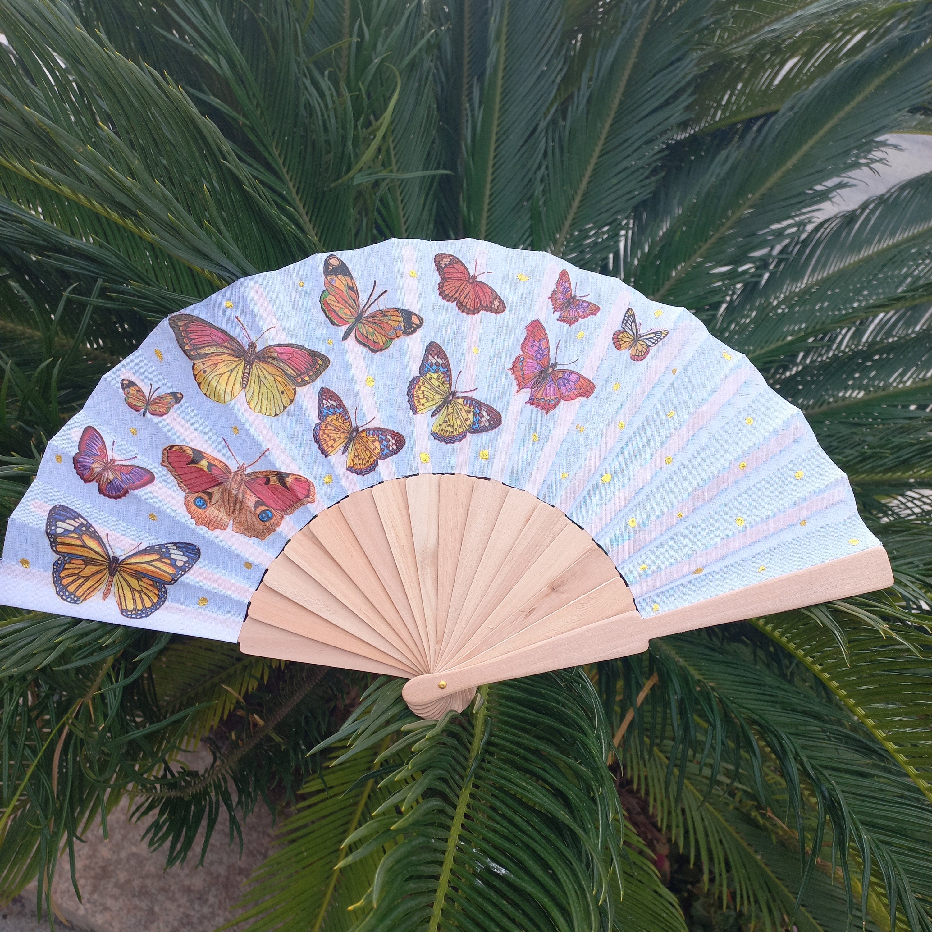 Hand Fan with Butterflies, Holding Fan, Handheld Fan, Spanish Hand Fan, Summer Accessory, Wedding Favor, Contemporary Fan, Birdesmaid gift