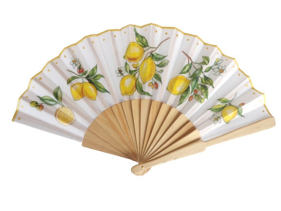 Lemons Hand Fan, Citric Folding Fan, Wedding Hand Fan, Scllop Handheld fan, Bride Hand Fan, Gift for Bridesmaid
