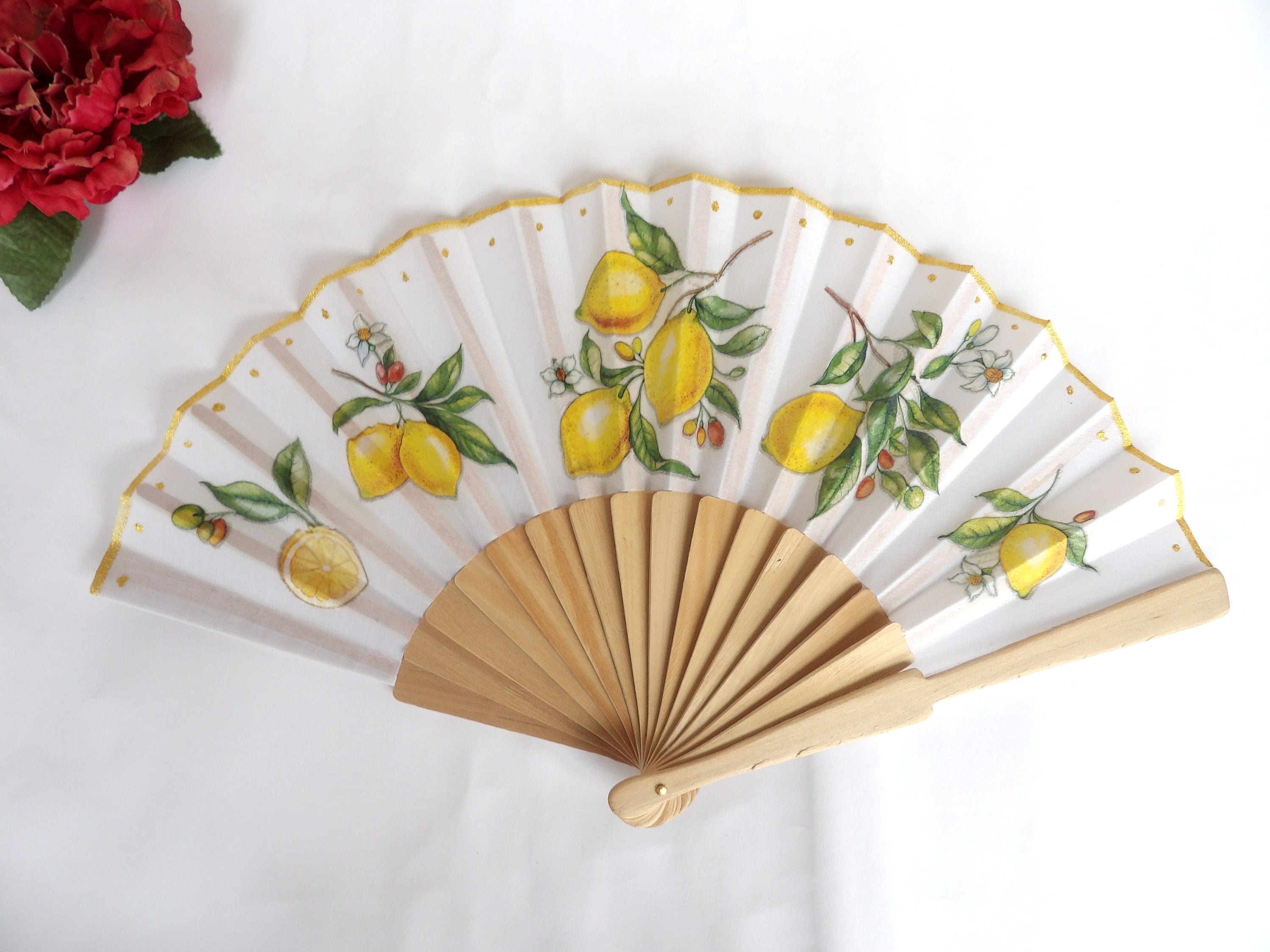 Lemons Hand Fan, Citric Folding Fan, Wedding Hand Fan, Scllop Handheld fan, Bride Hand Fan, Gift for Bridesmaid