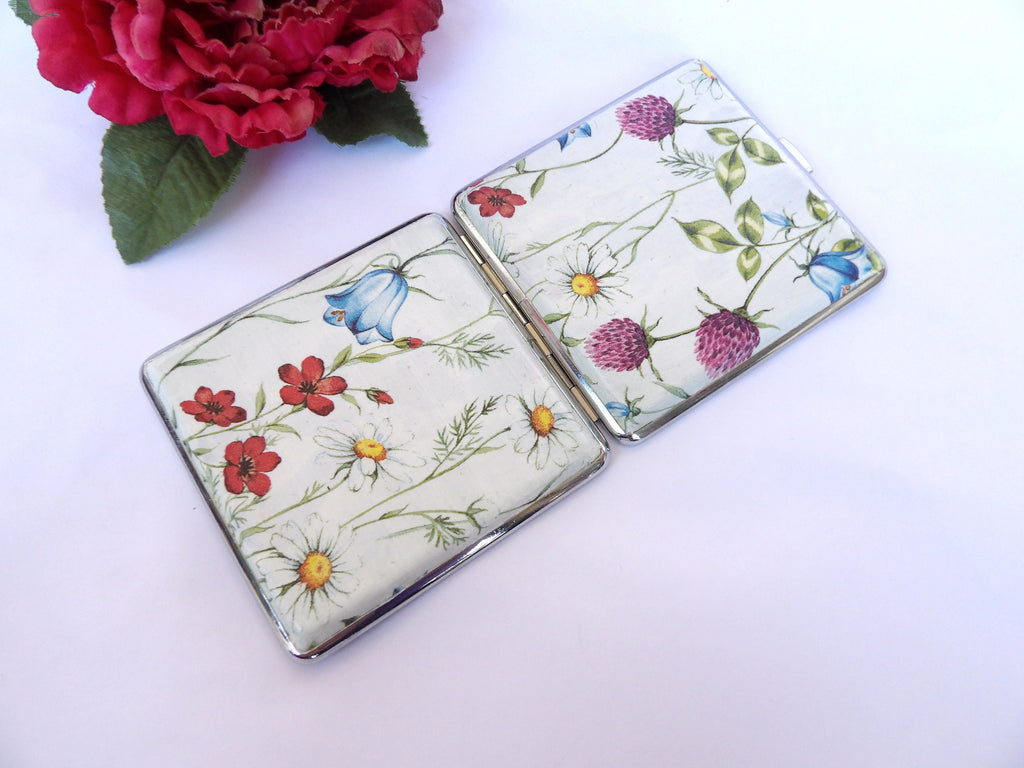 Wild flowers Cigarette Case, ID Card Case, Business Card Case, Distresed Floral Case, Credit Card Wallet, Cigarrette Holder, clutch case