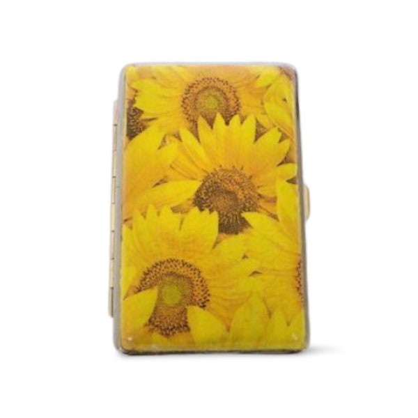 Sunflowers Slim 100's Cigarrette Case, Floral Box, Business Card Case, Gift for Smokers, Elegant Credit Card Case, Bag or clutch Purse