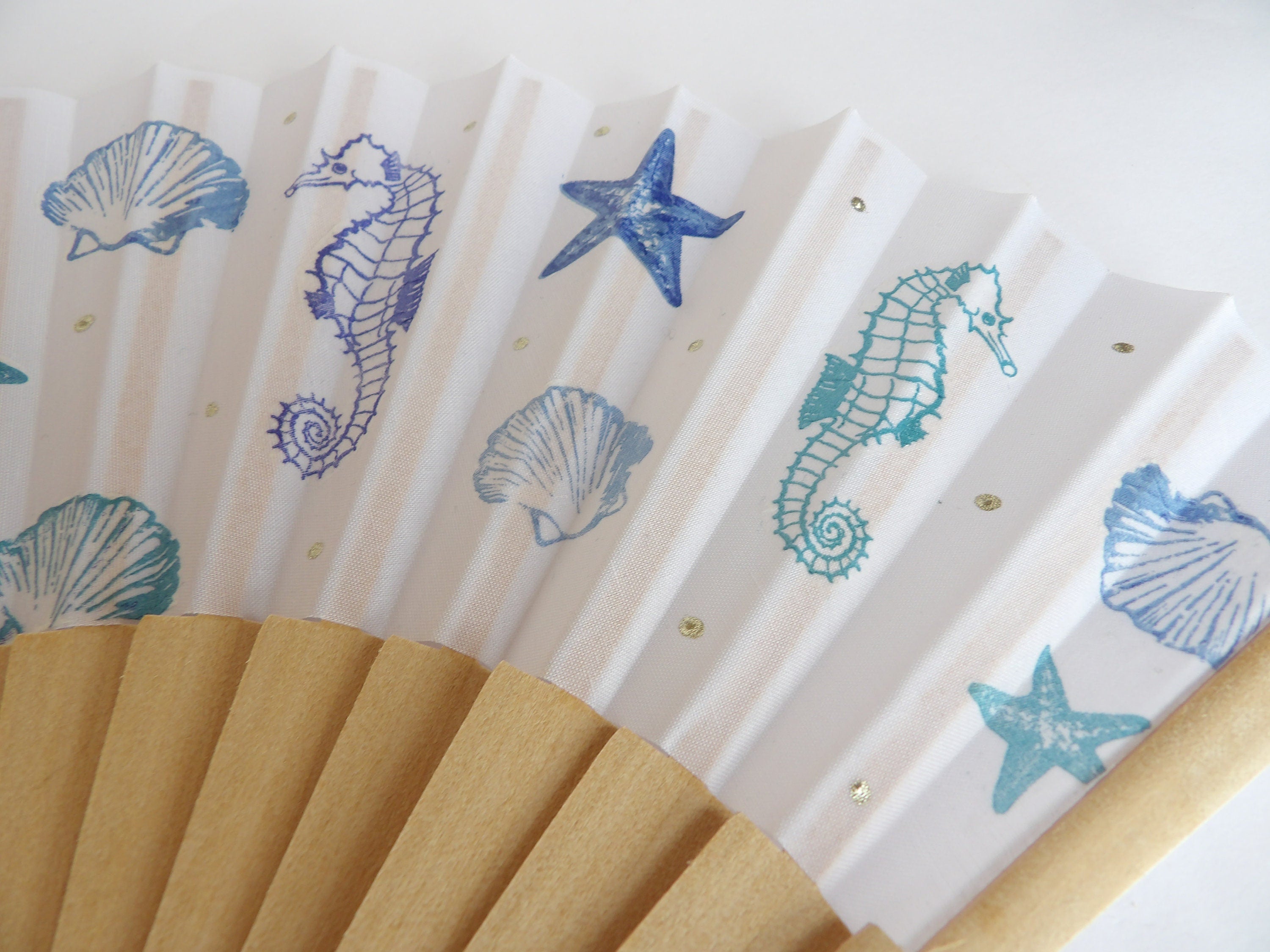 Hand Fan for Beach wedding, Folding Fan with Shells and Sea Horse, Nautical Wedding Hand Fan, Scllop Handheld fan, Summer Accessory for Wife