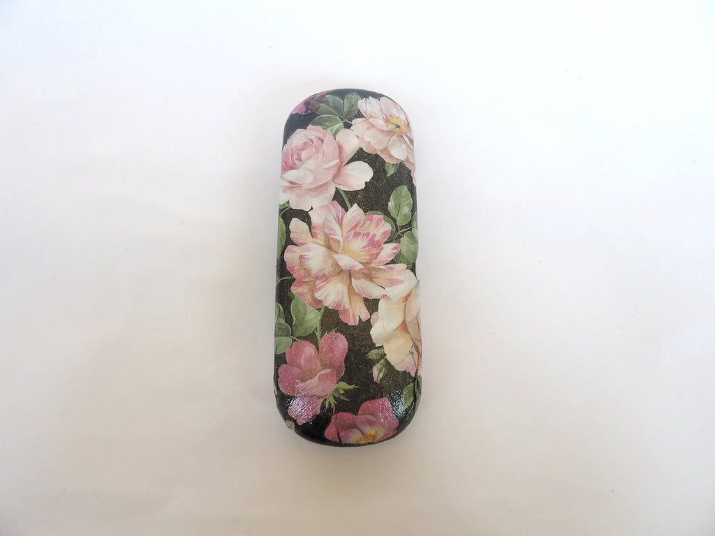Floral Rose Hard Eyeglasses Case: Handmade Decoupage Glasses Holder