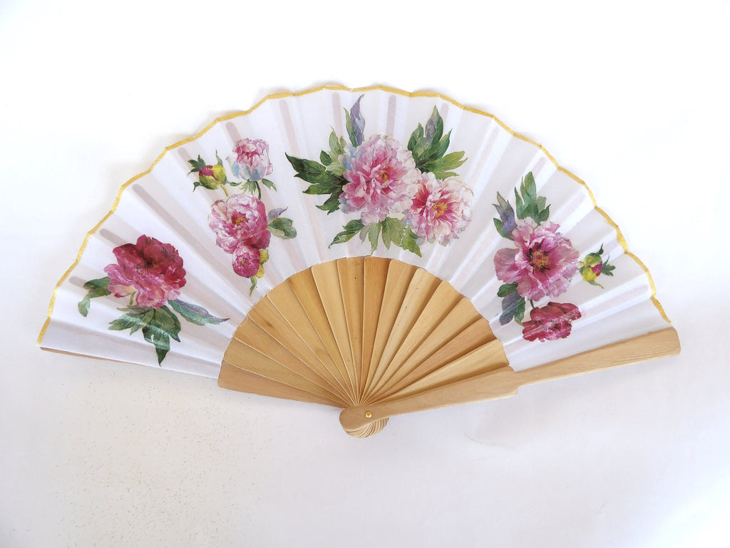 Hand Fan with Peonies, Floral Holding Fan, Wedding Dress Accessory, Spanish Hand Fan, Garden Wedding hand fan, gift for bride mom