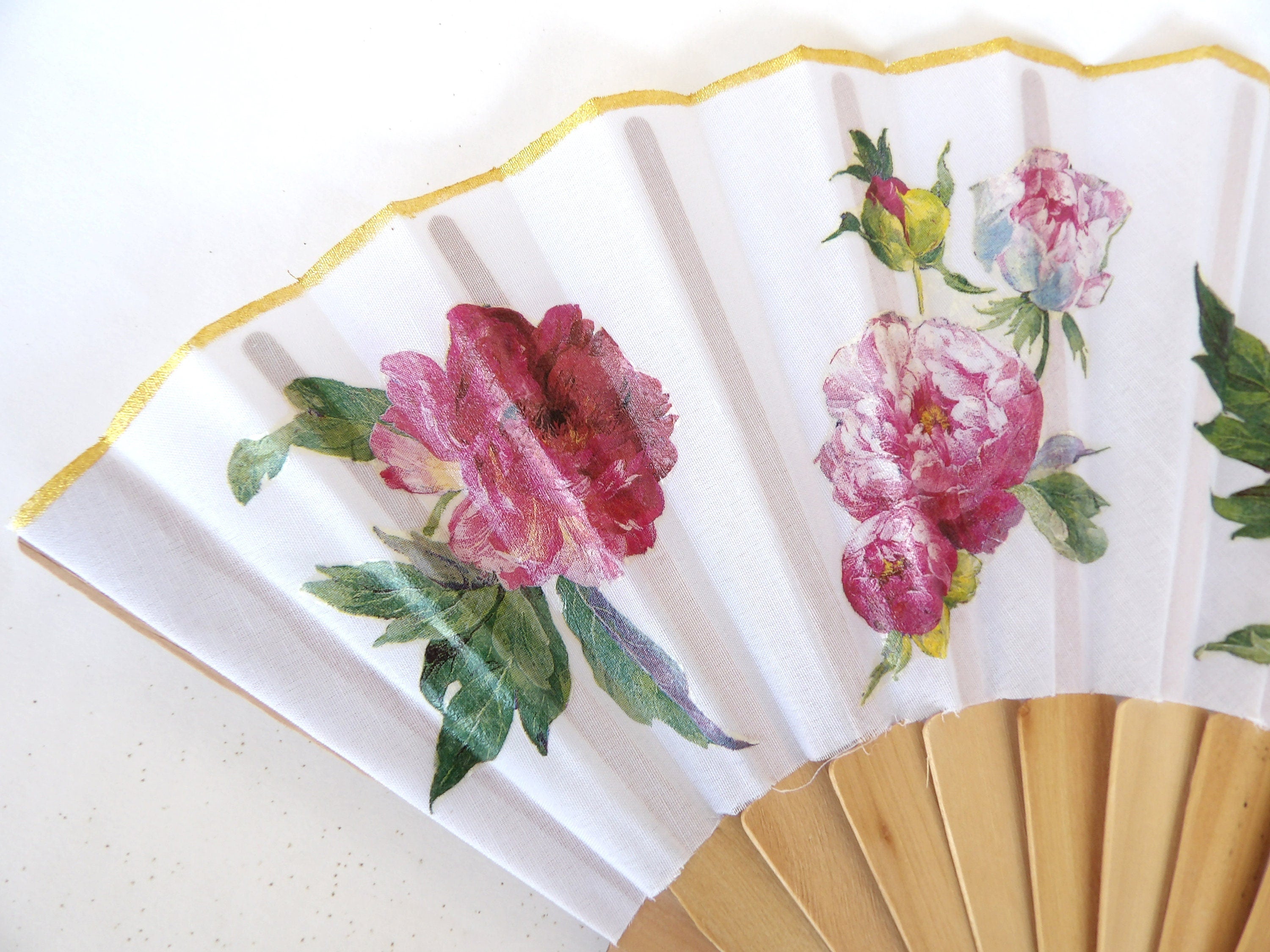 Hand Fan with Peonies, Floral Holding Fan, Wedding Dress Accessory, Spanish Hand Fan, Garden Wedding hand fan, gift for bride mom
