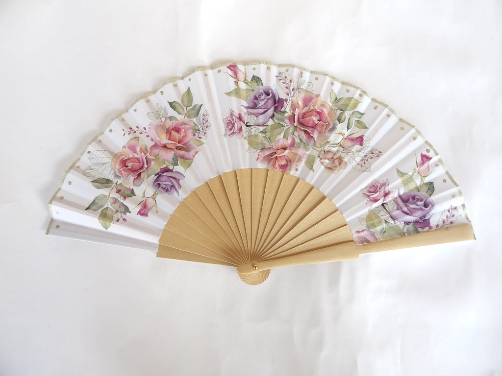 Wedding Hand Fan with Roses, Floral Holding Fan, Evening Dress Accessory, Spanish Handheld Fan, gift for bride, gift for mom, Spanish fan