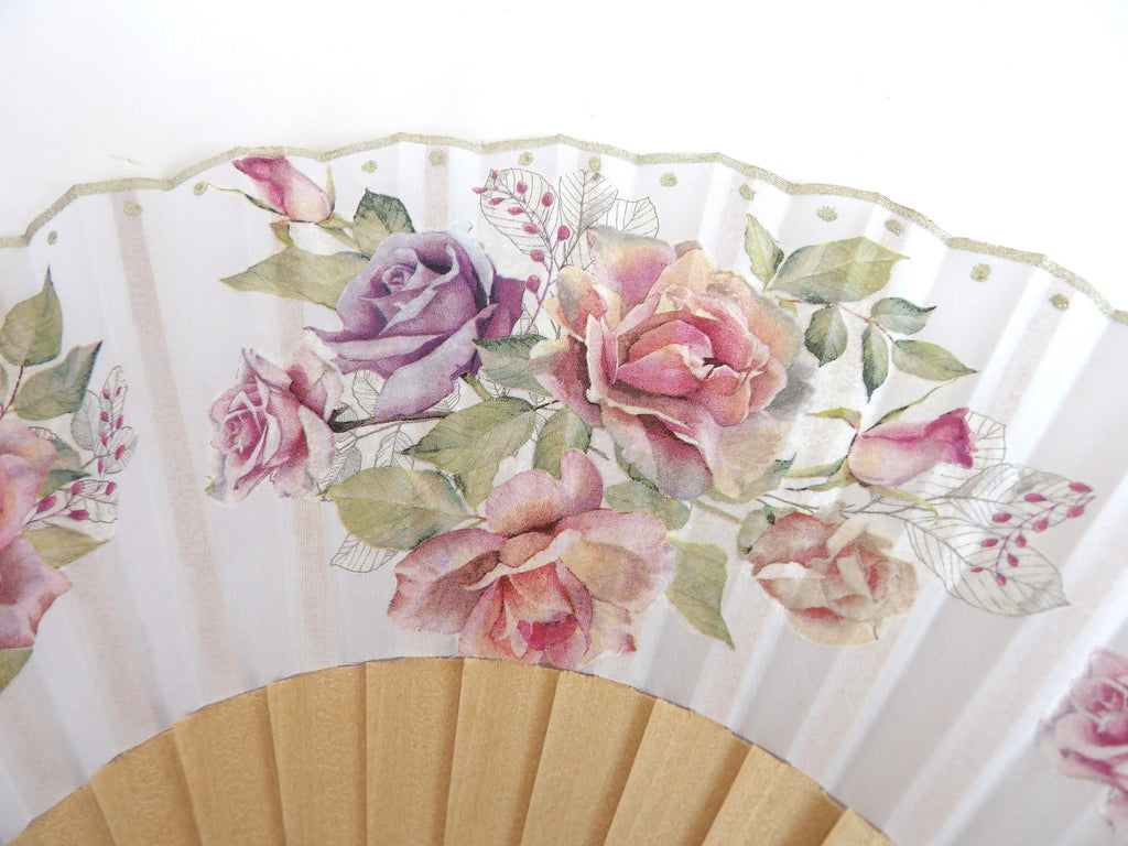 Wedding Hand Fan with Roses, Floral Holding Fan, Evening Dress Accessory, Spanish Handheld Fan, gift for bride, gift for mom, Spanish fan